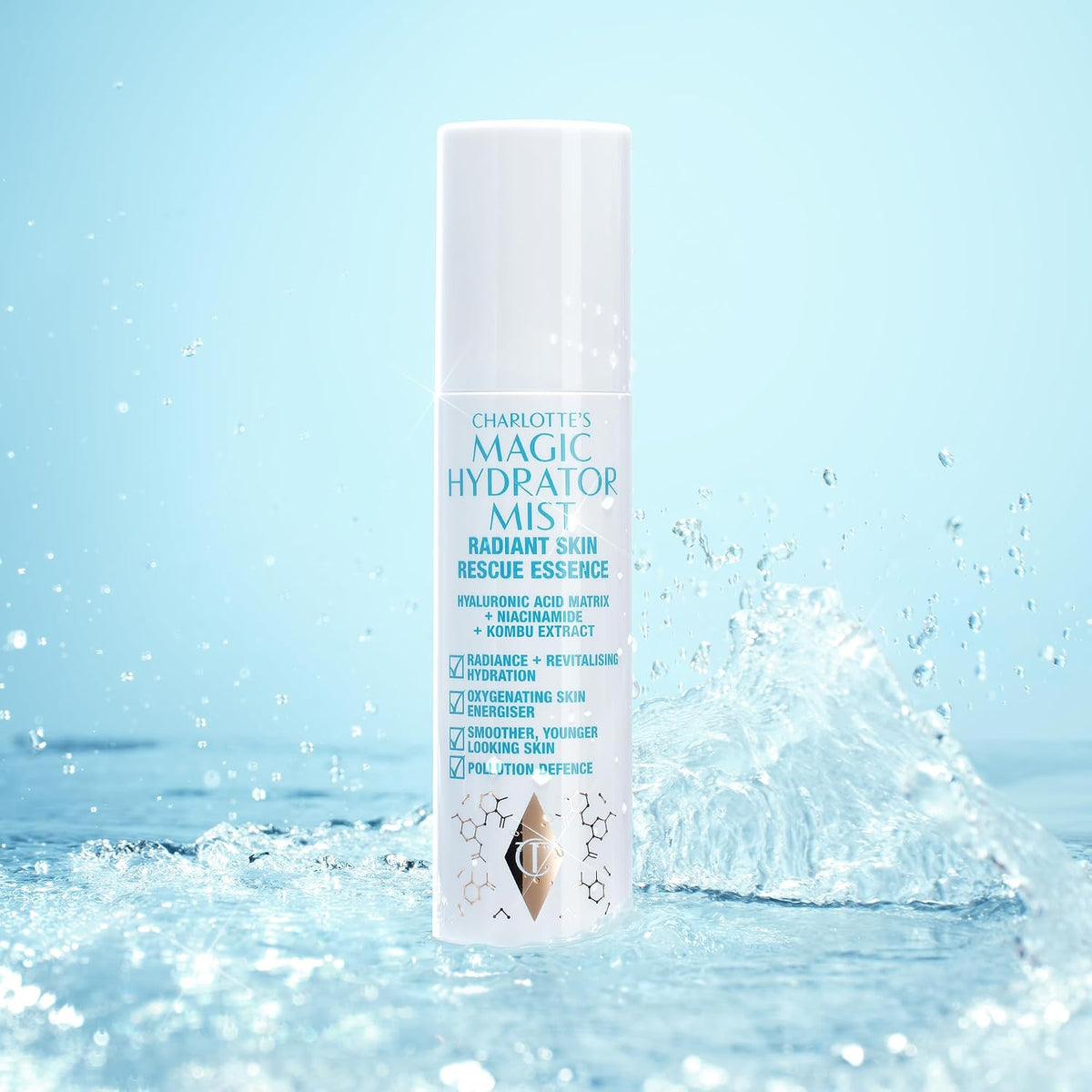 Luxury facial mist by Charlotte Tilbury for pollution defense and radiance