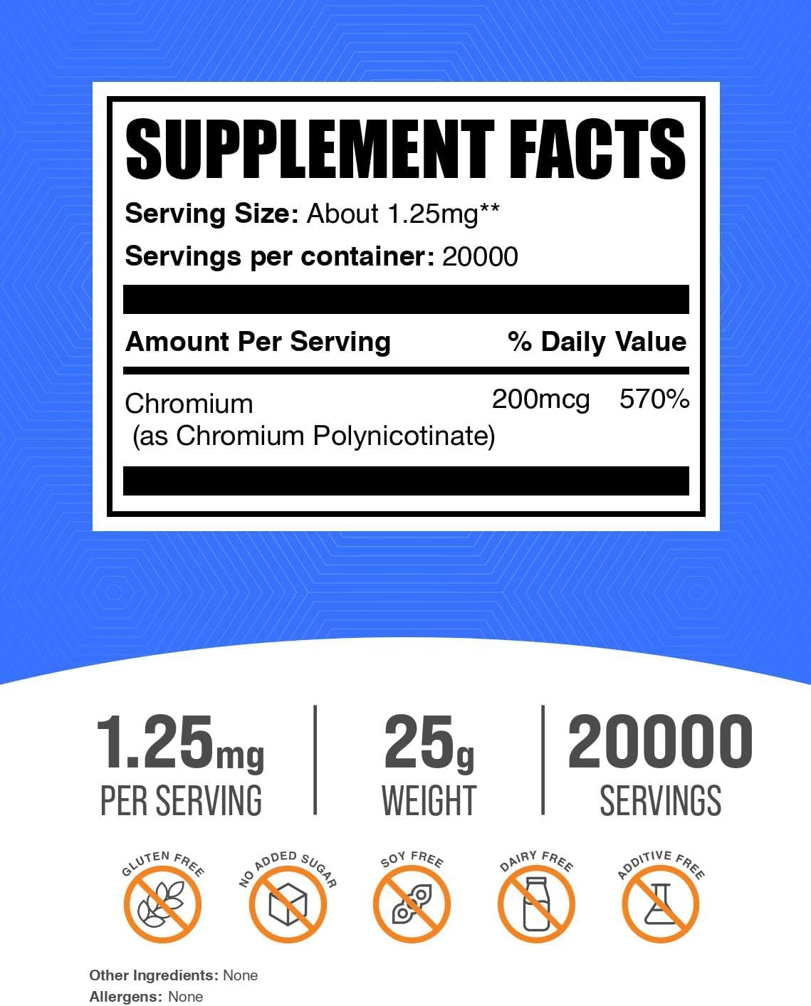 Chromium polynicotinate powder by BulkSupplements unflavored gluten free mineral supplement