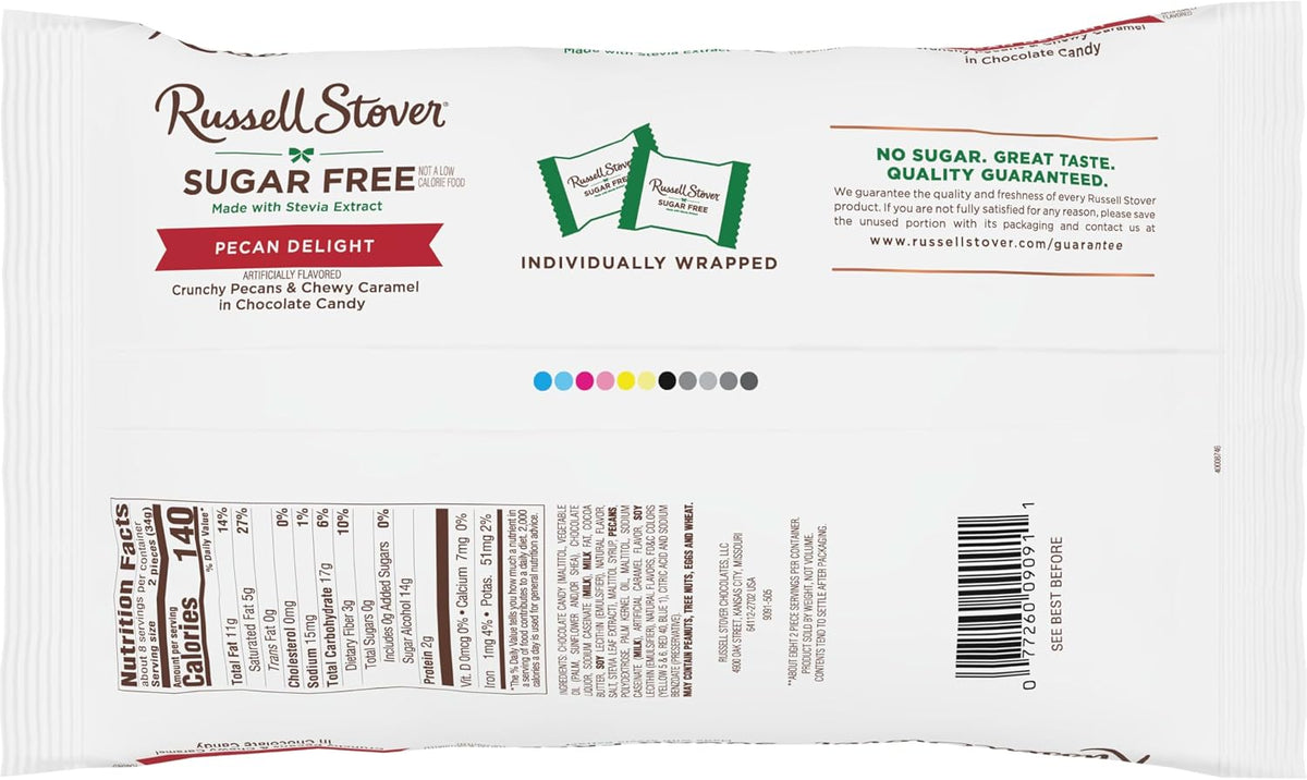 Russell Stover Sugar Free Pecan Delights with Stevia, 10 oz. Bag | ZERO SUGAR, STEVIA EXTRACT, DESSERT, SNACKING, ASSORTED CHOCOLATE, ASSORTED FLAVORS - Image 9