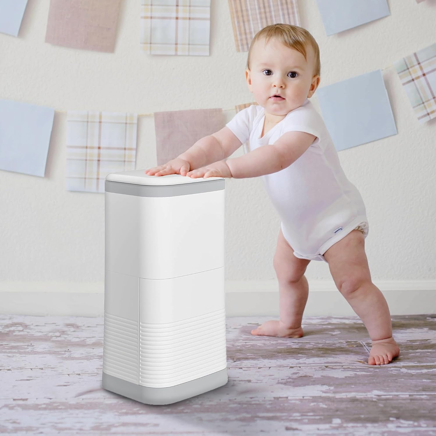 Kgar odor locking diaper pail front view in white