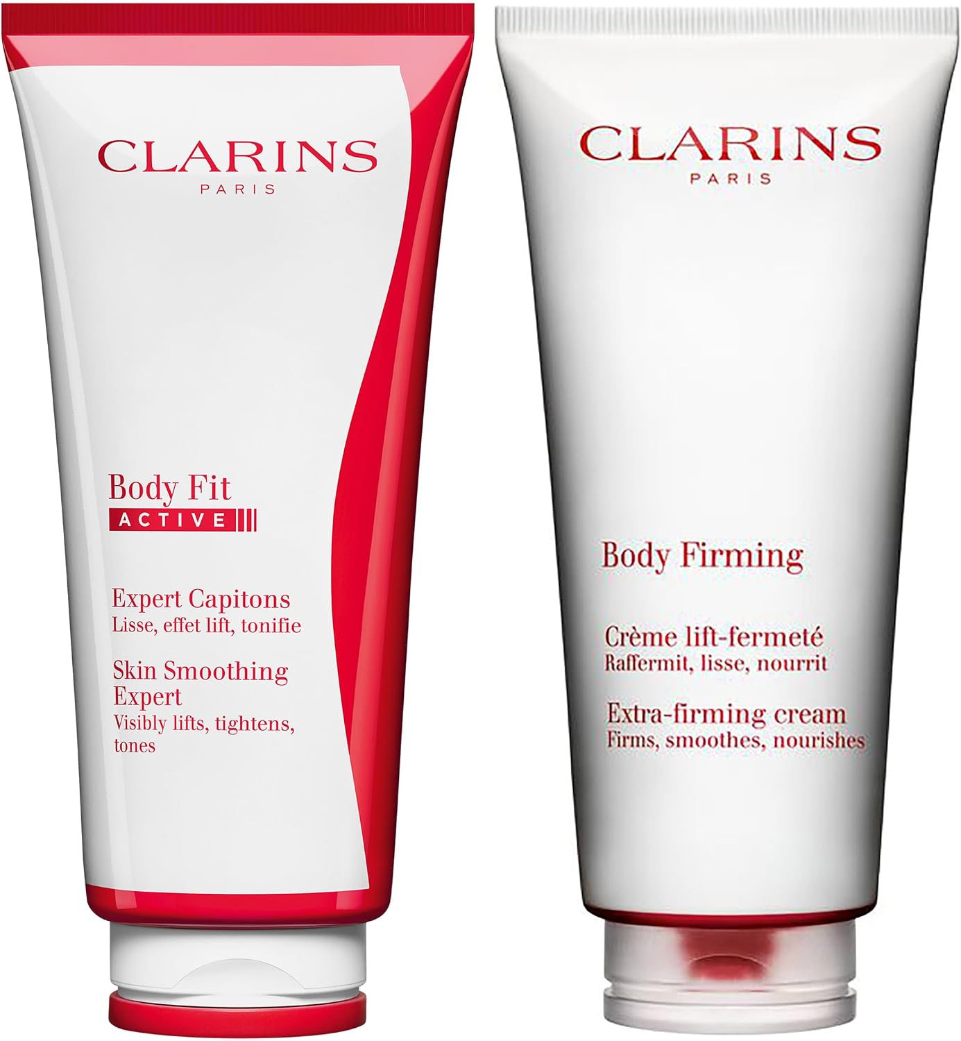 Clarins body fit active gel cream and extra firming body cream bundle front view authentic skincare