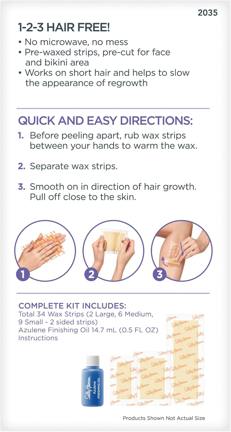 Sally Hansen wax strip kit with finishing oil bottle and instruction guide