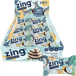 Zing Bars Dark Chocolate Coconut Minis front view showing 18 count box pack.