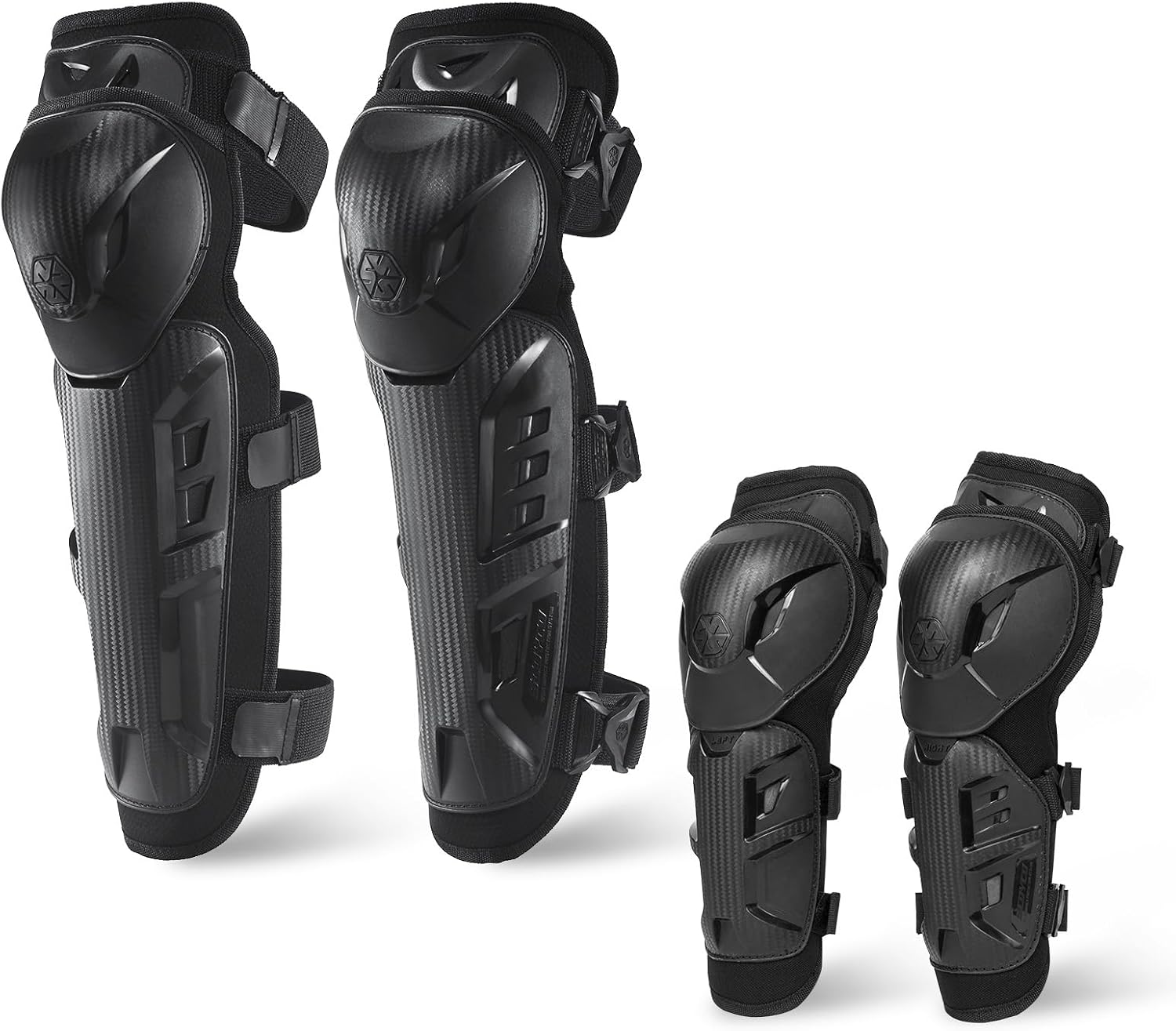Scoyco motorcycle knee shin guards black front view premium impact protective gear