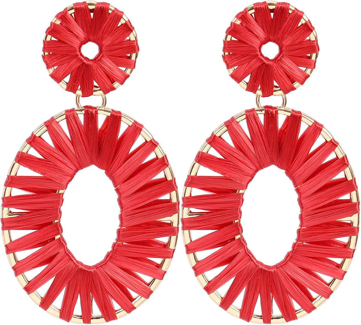 BaubleStar Raffia Tassel Hoop Drop Handmade Woven Dangle Earrings | Oval Geometric Bohemian Earrings for Festival, Party, Beach, Daily Wear - Image 12