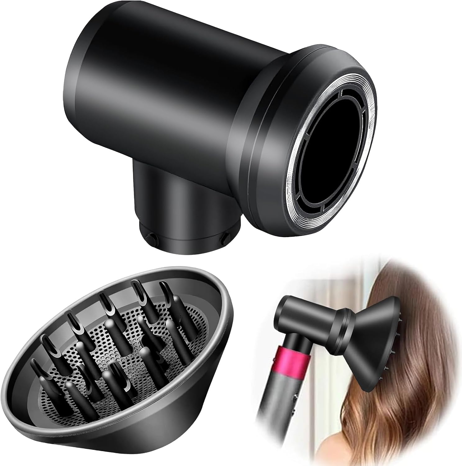 Chuancheng diffuser and adapter attachment set front view for Dyson Airwrap hair styling accessories