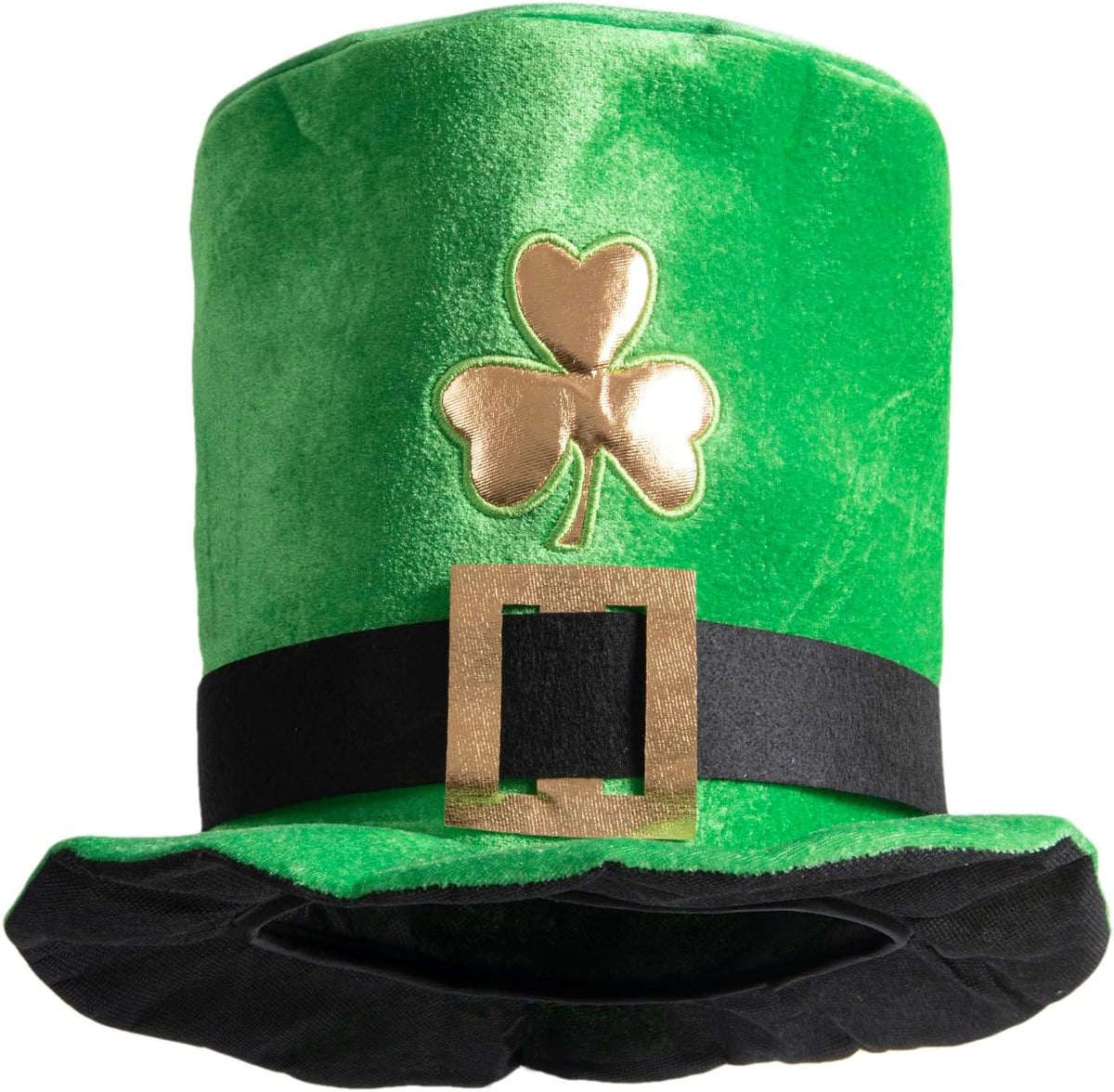Yilistore St Patrick's Day Green Top Hat front view with gold shamrock