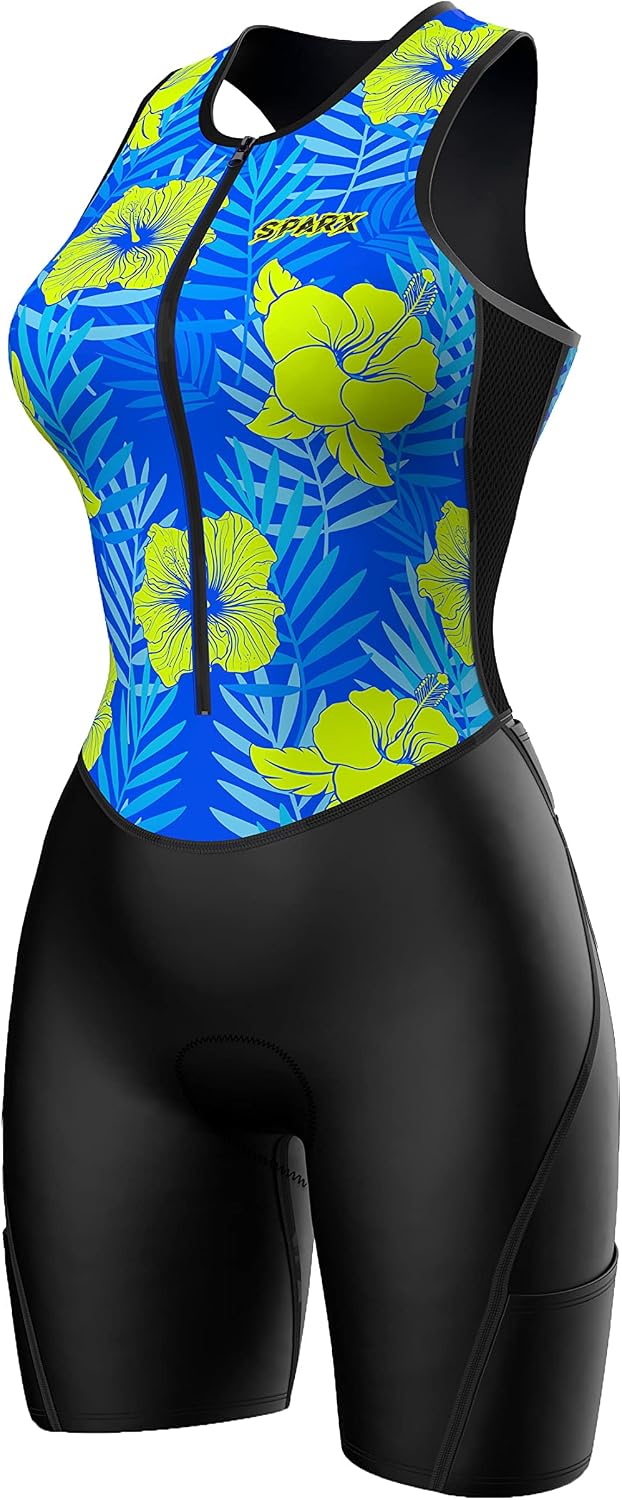 Sparx women triathlon suit floral hibiscus print detail