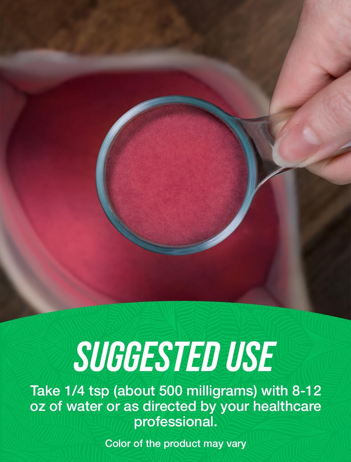 Fine texture of Vaccinium macrocarpon fruit extract powder displayed next to the product pouch