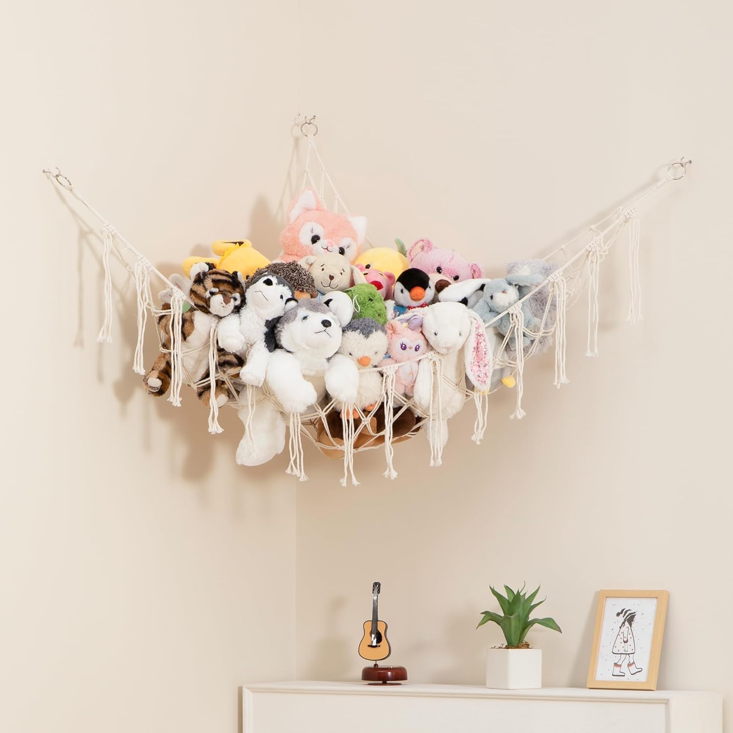 Lilly's Love large macrame stuffed animal hammock front view