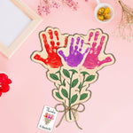 Trumpetic DIY Mothers Day Handprint Art front view displaying three wooden flower boards with painted child handprints