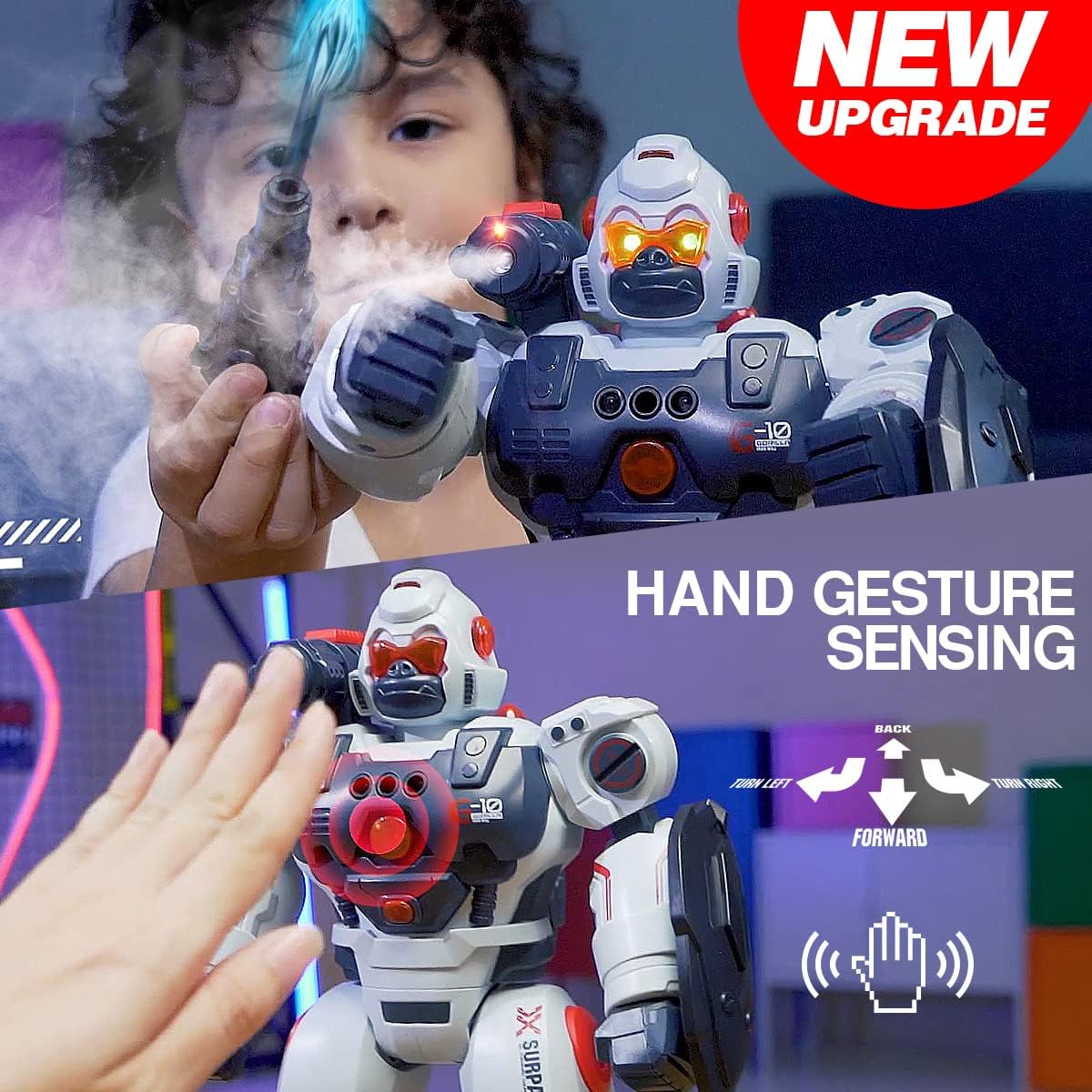 Toylefun robot toy showing LED illuminated eyes