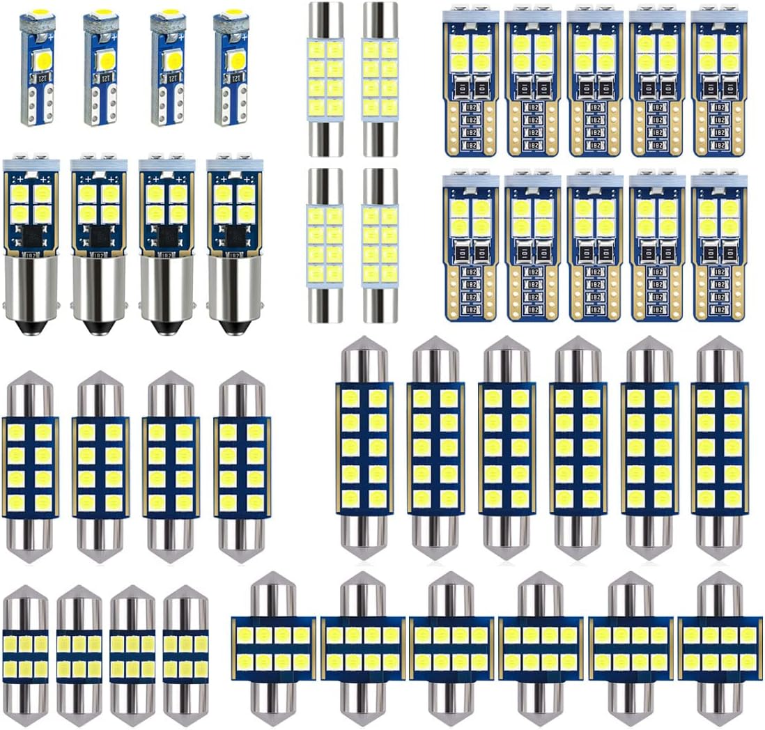 EBAIFUN white car LED bulb kit complete forty two piece assortment set front view