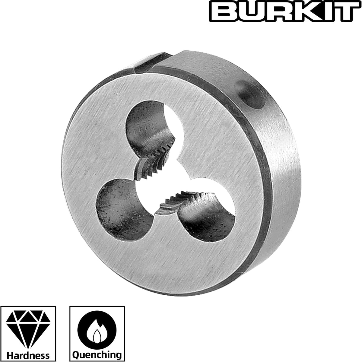 Burkit Number 10-32 UNF Round Threading Die close-up of cutting edges