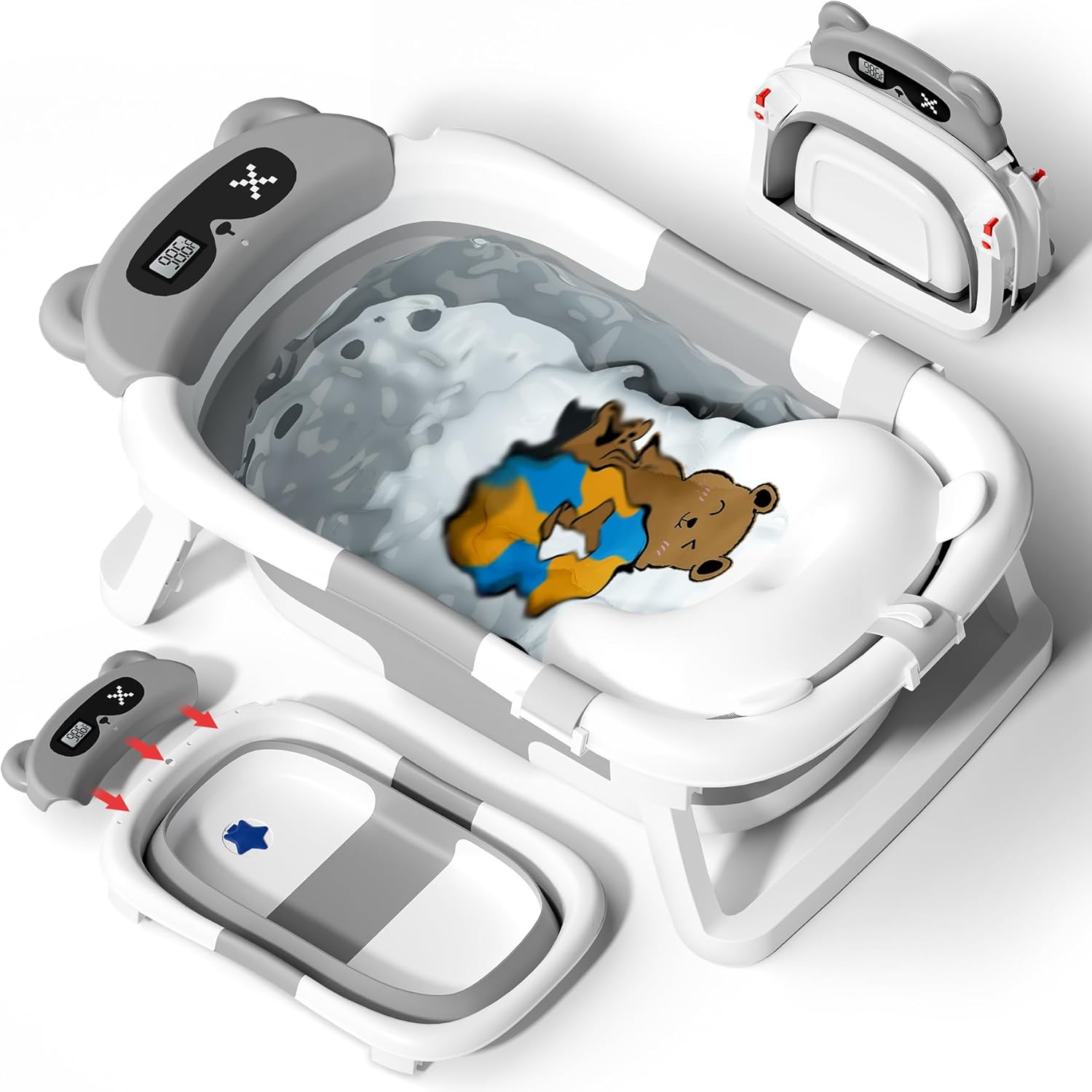 Avidor collapsible baby bathtub grey front view