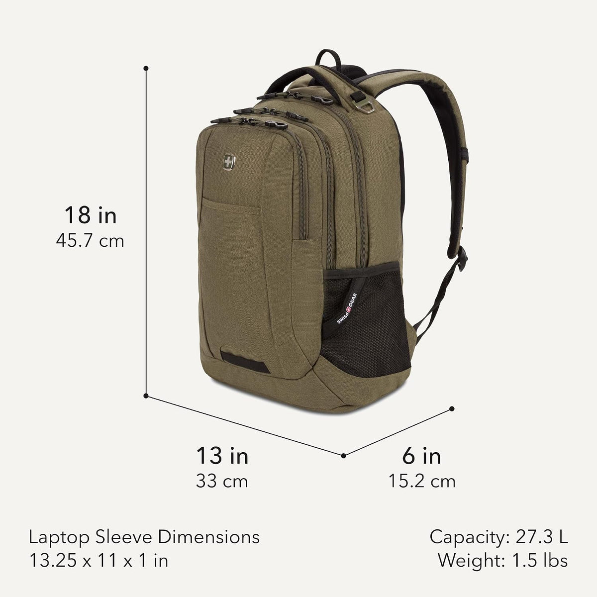 SwissGear 16 inch daily backpack side profile showing mesh pockets