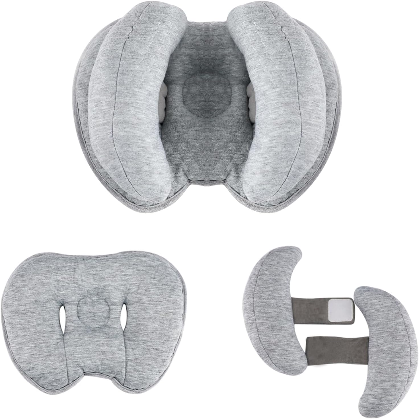 Blublu Park 2 in 1 baby support pillow front view showing adjustable gray banana cushions.