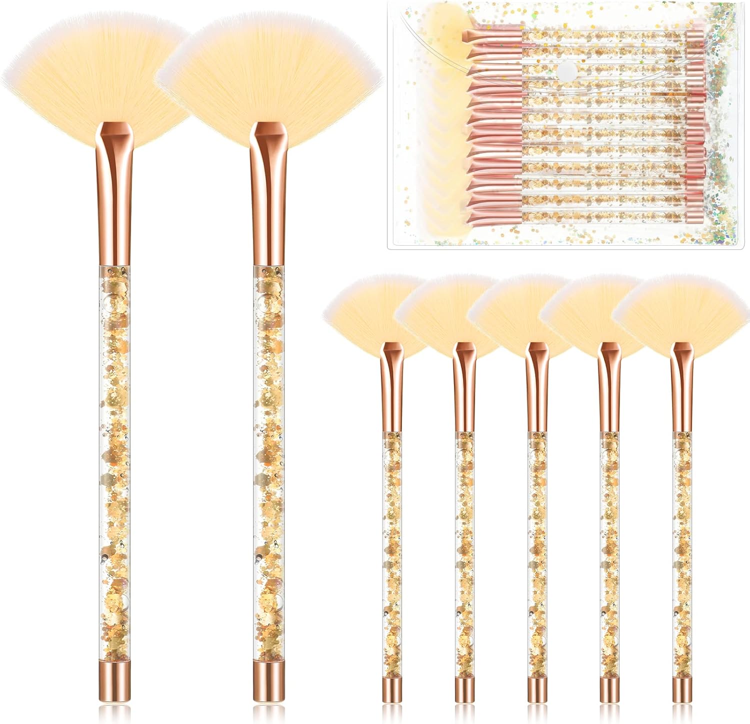Nuenen 12 piece soft fan facial brushes mask applicator set gold color front view