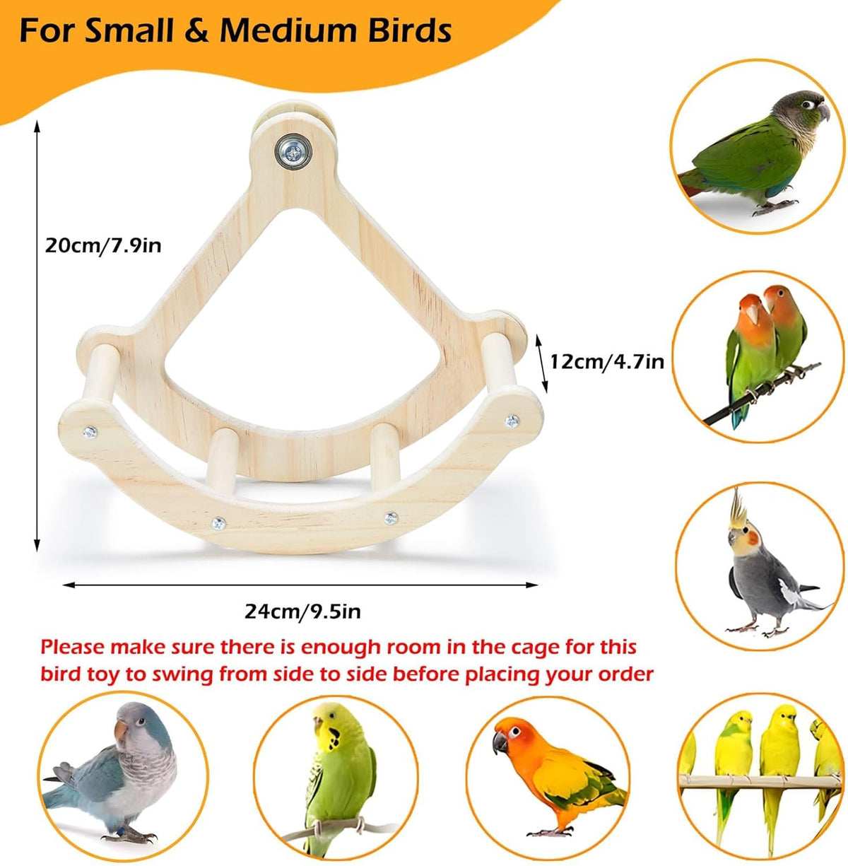 Jevnd budgie cage accessories perch displaying secure screw placement and dimensions
