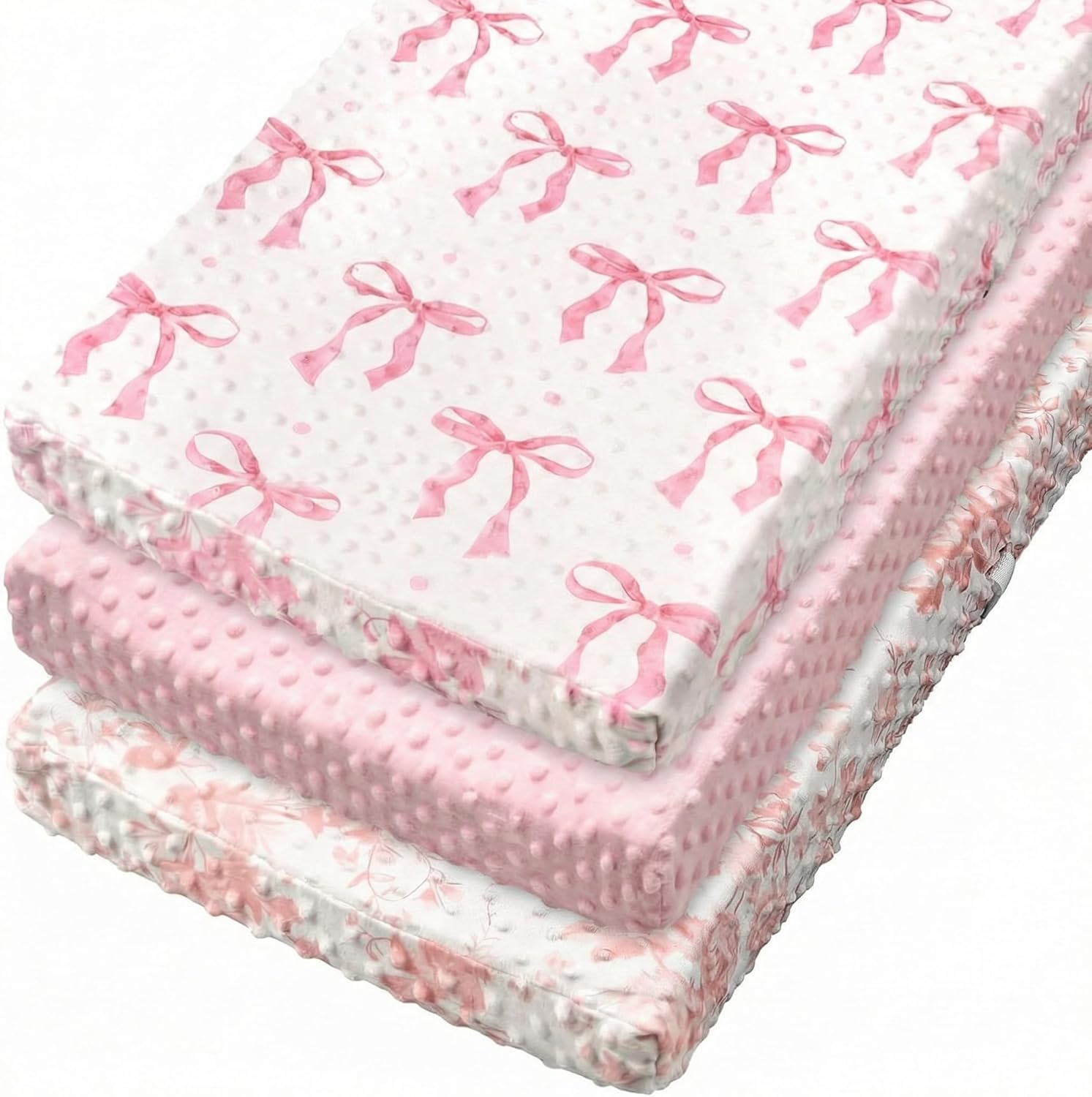 SmoothNovelty pink bow baby changing pad covers set front view