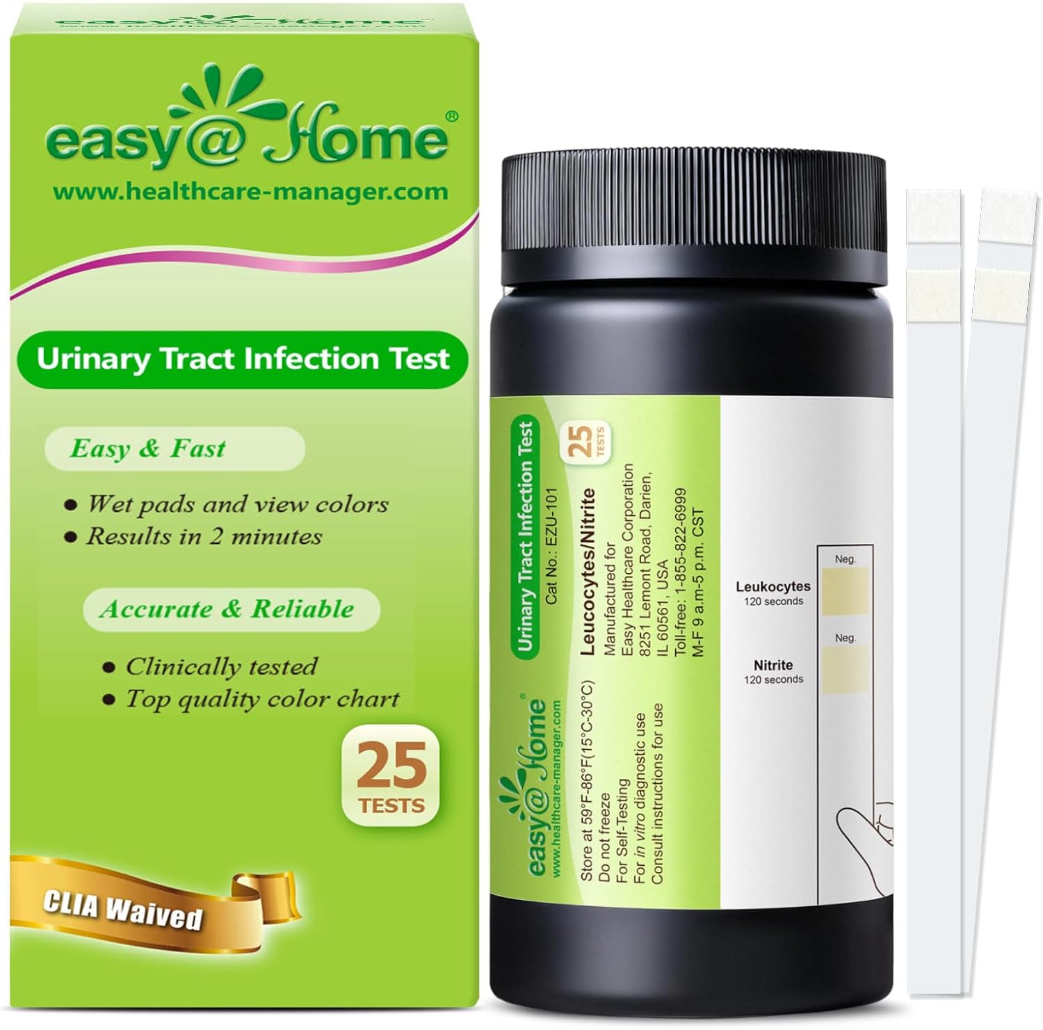 Easy@Home UTI Test Strips 25 Tests, Instant Urine Test Kit for UTI Infections, Women Urinary Tract Bladder Infection Testing, Results in 2 Min (UTI-25P) - Image 1
