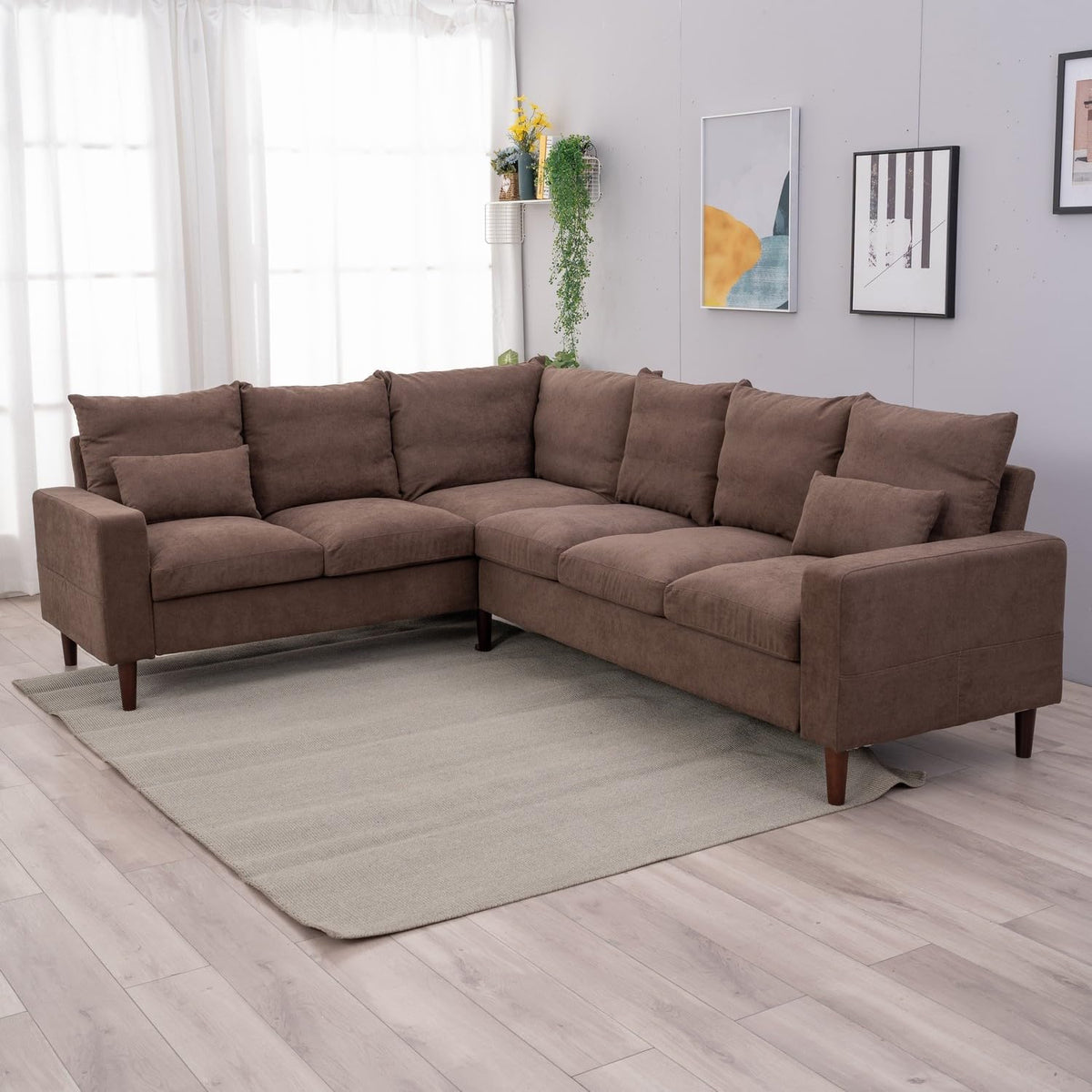 Panana Convertible Sectional Sofa L-Shape Sofa Couch 2 Seater and 3 Seater Couch with Chaise Linen Fabric Upholstered for Living Room, Apartment, Office (Grey, 3 Seater with Footstool) - Image 15