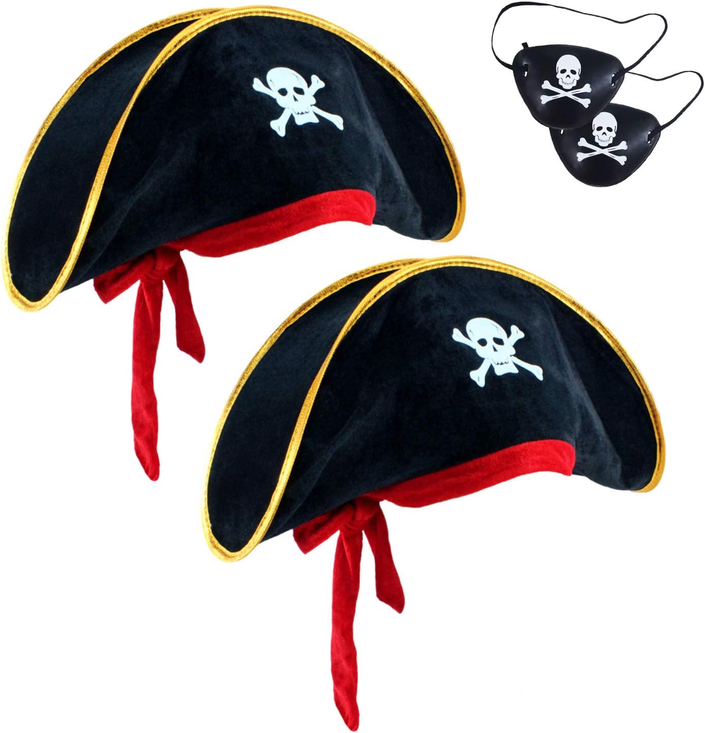 D-Fokes 2 pieces pirate hat front view showing skull and crossbones print with red trim