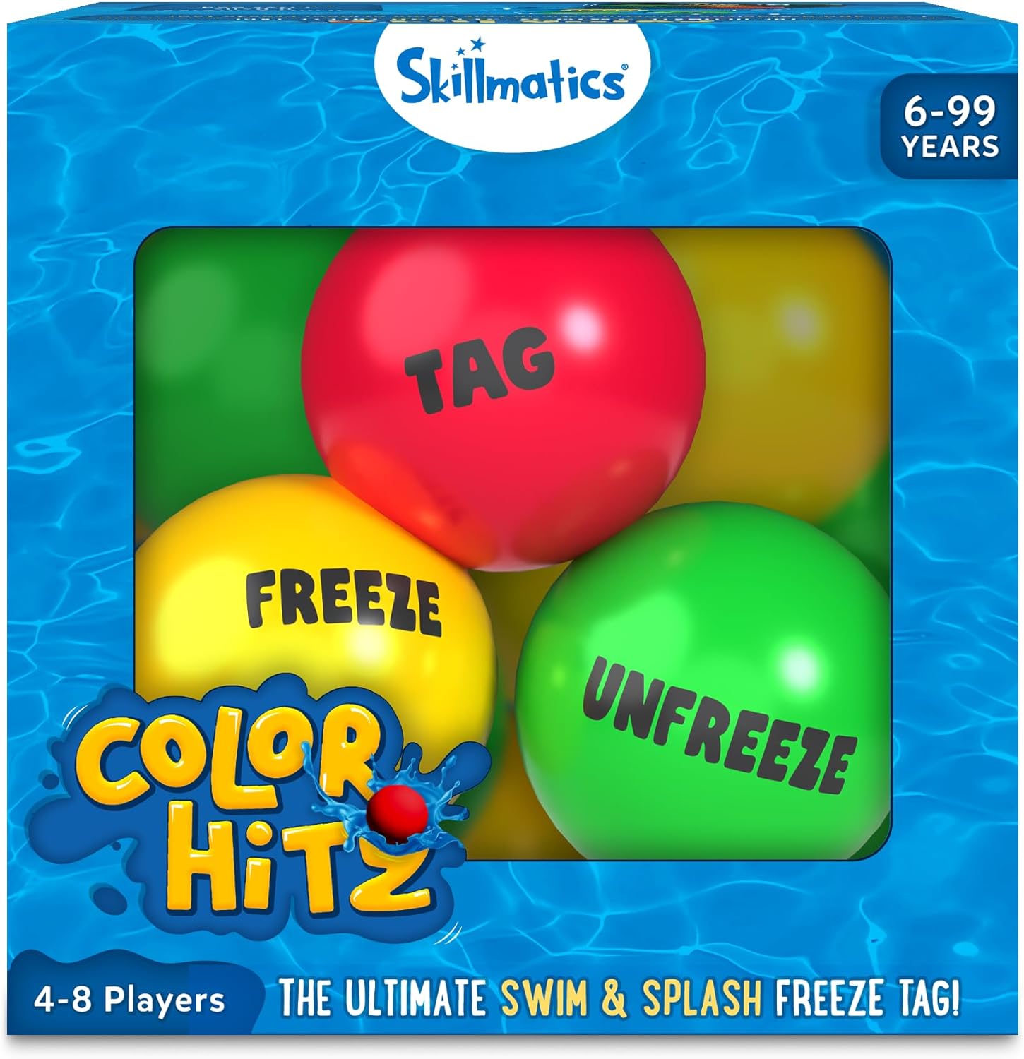 Skillmatics Color Hitz Pool Toys front packaging view active swimming pool games for kids.