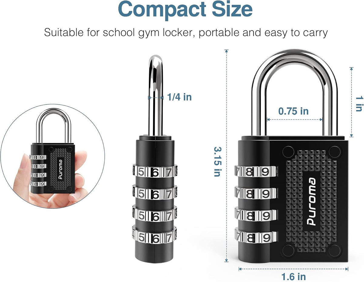 Puroma waterproof padlock 4 digit dial mechanism close up