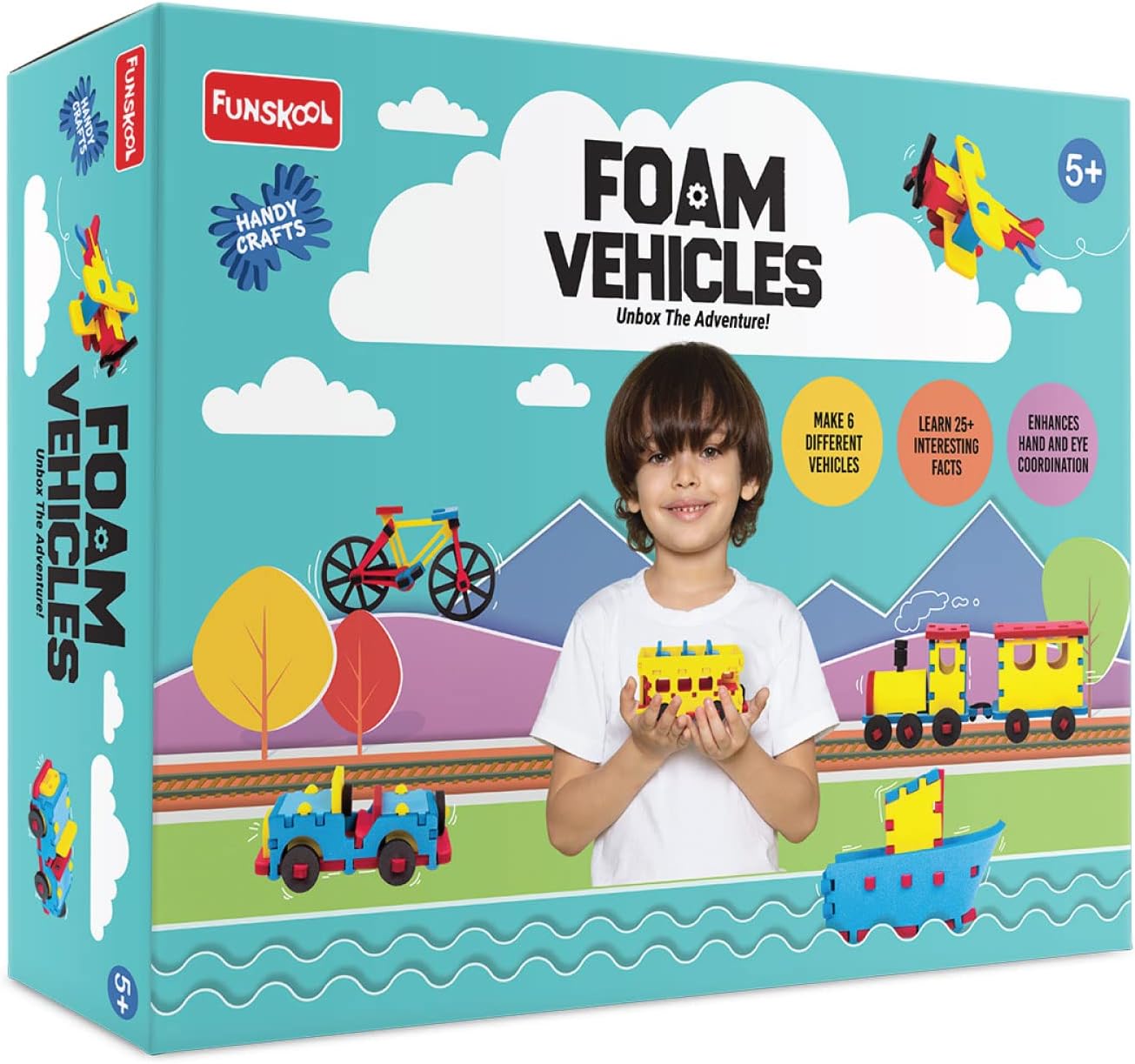 Handycrafts Funskool Foam Vehicles, Unbox The Adventure, DIY Kit, Art and Craft Set for Kids, Learning, Fun & Engaging Activity for Childrens, Multicolour, Gift Set for Kids, Age 5+ Years - Image 1