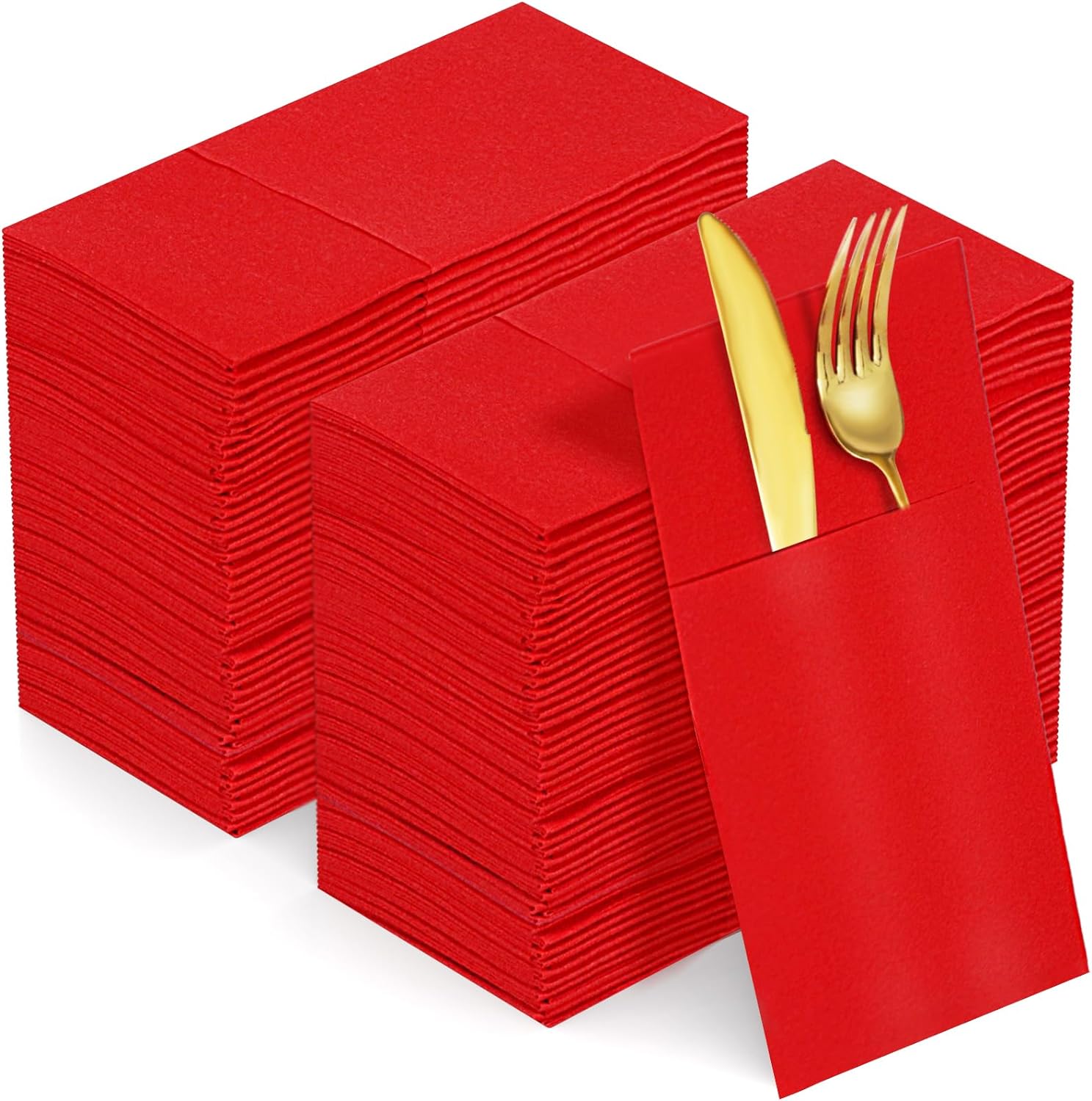 KAMMAK red disposable dinner napkins 100 pack front view for party decoration.