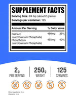 Close up of BulkSupplements Dicalcium Phosphate packaging label