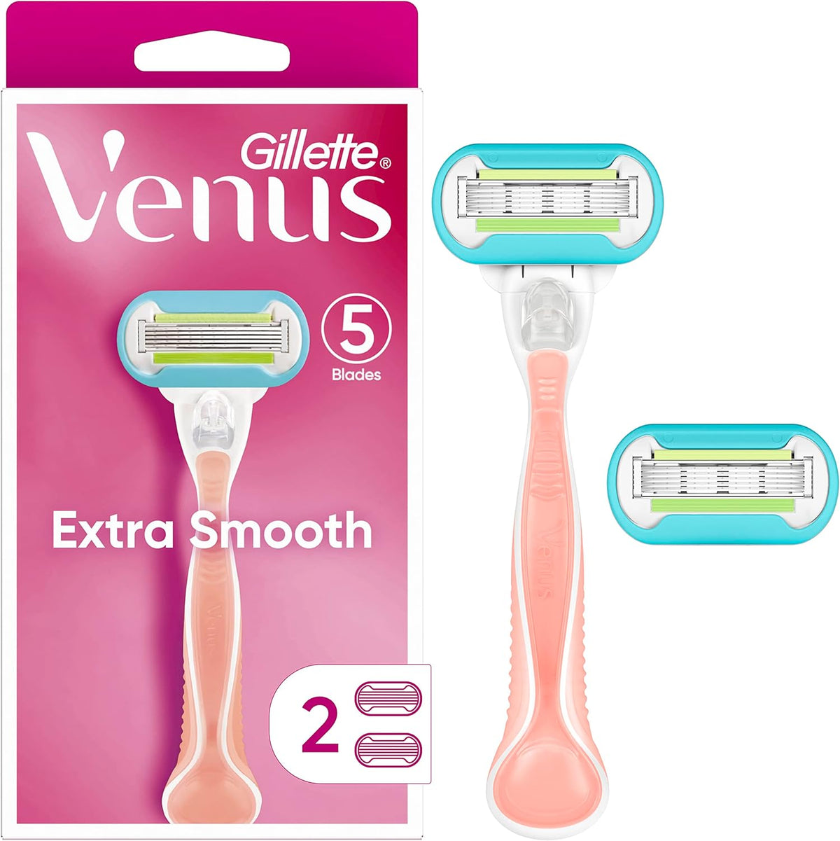 Gillette Venus Extra Smooth Pink Women's Razor Handle + 2 Blade Refills - Image 1