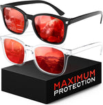 Livho blocking gaming glasses front view showing red lenses for blue light protection.