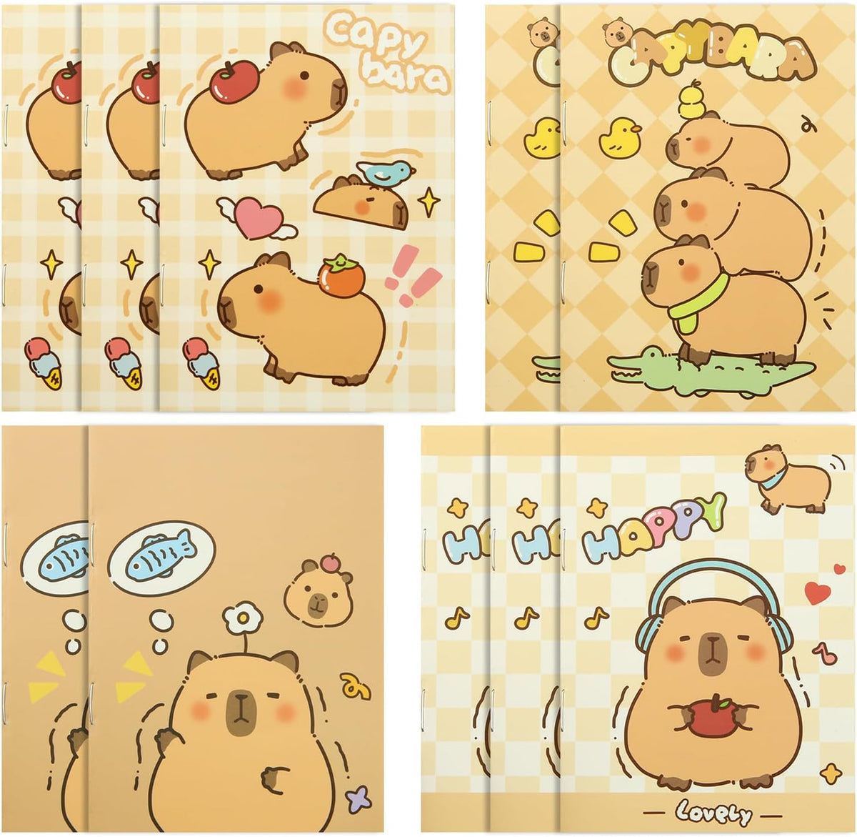 Geluode Capybara Pocket Notebooks front view showcasing cute cartoon designs for school kids.