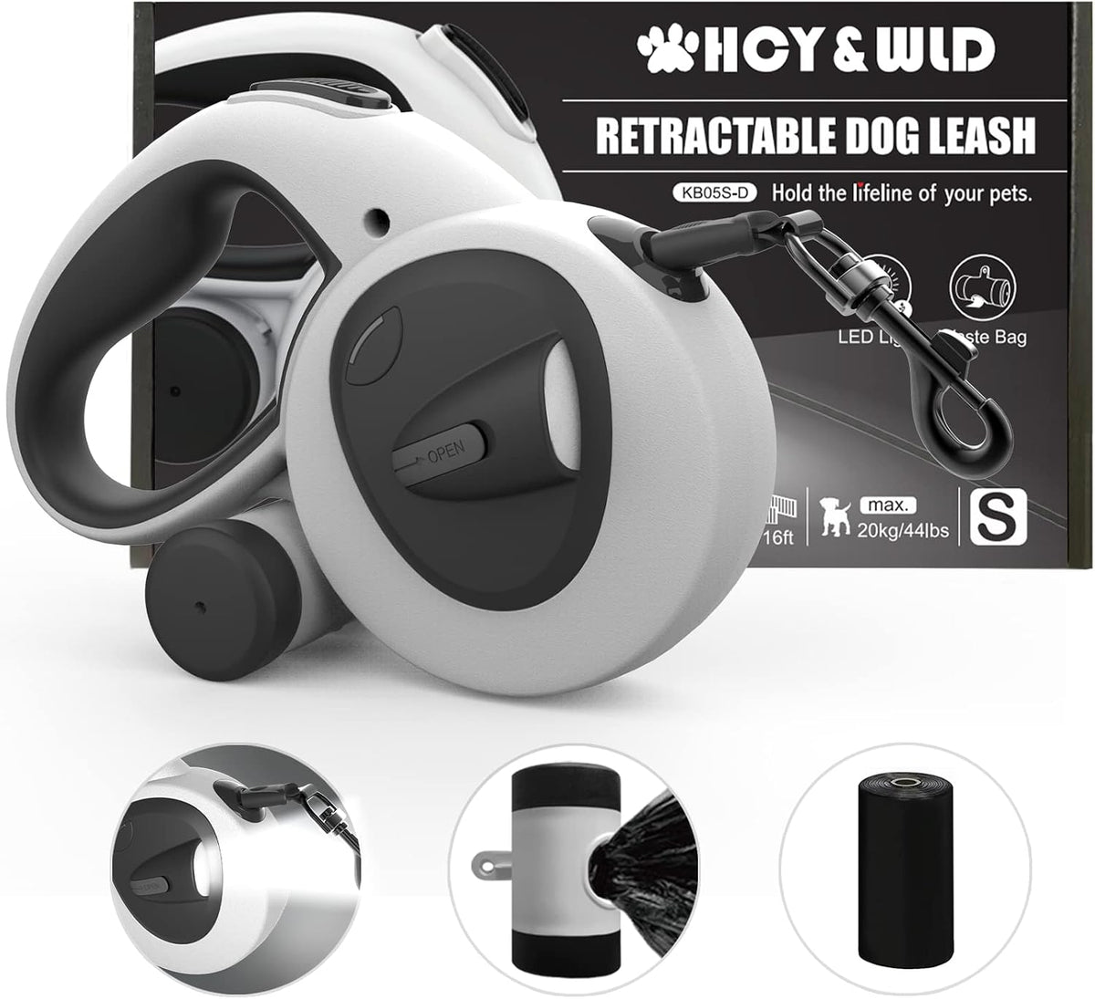 HCY&WLD 4-in-1 retractable dog leash front view