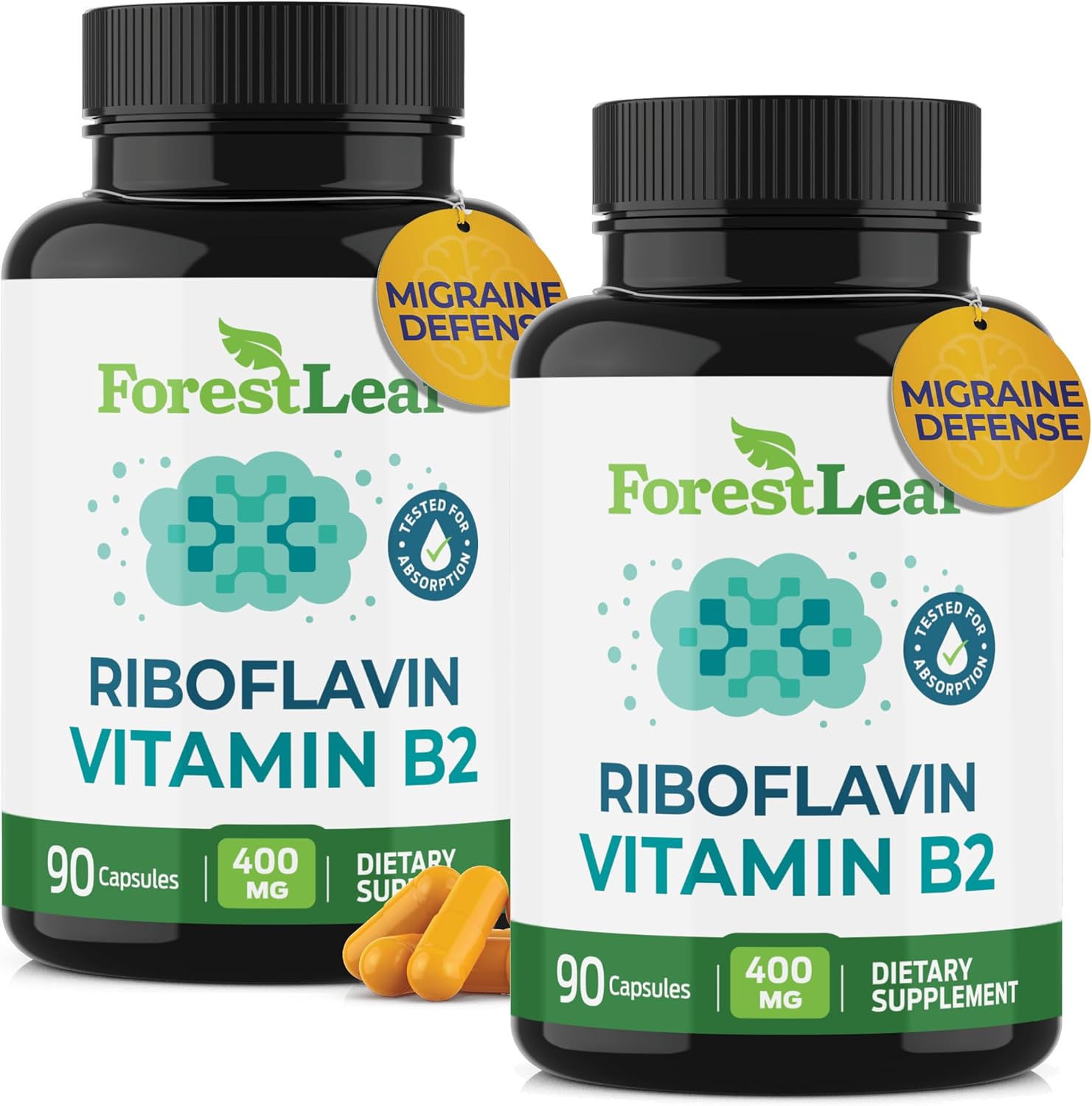 Vitamin B2 Riboflavin 400mg - Energy, Skin & Cellular Health Supplement - Nervous System Support - Vitamin B 2 Vit B - Non-GMO & Gluten Free - B2 Vitamin 400mg Vegetable Capsules, 90 Count 2-Pack - Image 1