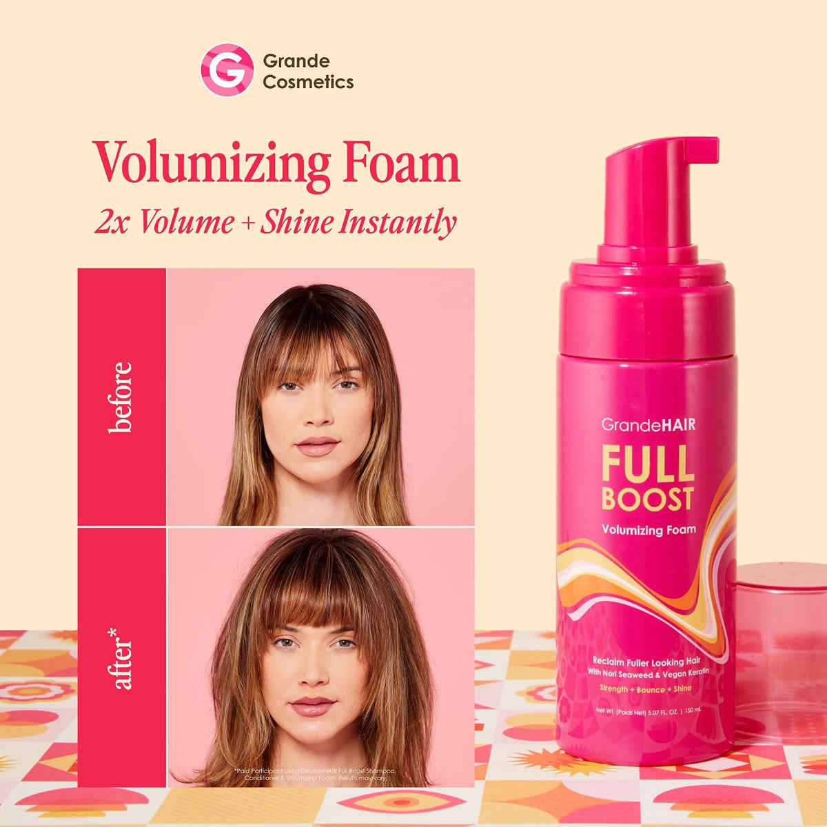Grande Cosmetics hair foam pump dispenser close up