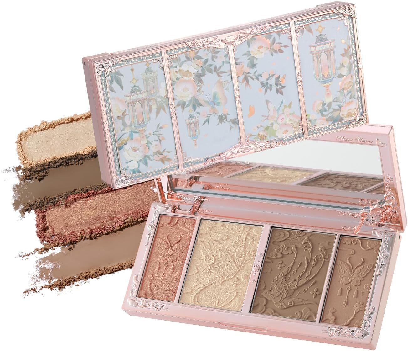 Flower Knows Butterfly Cloud Collar Highlight and Contour Palette front view showing intricate Chinese screen design compact.