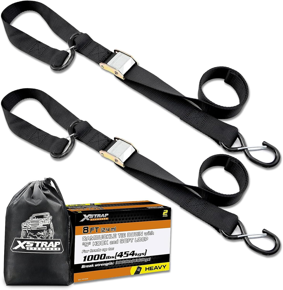Xstrap Standard motorcycle tie down straps 2 pack set in black