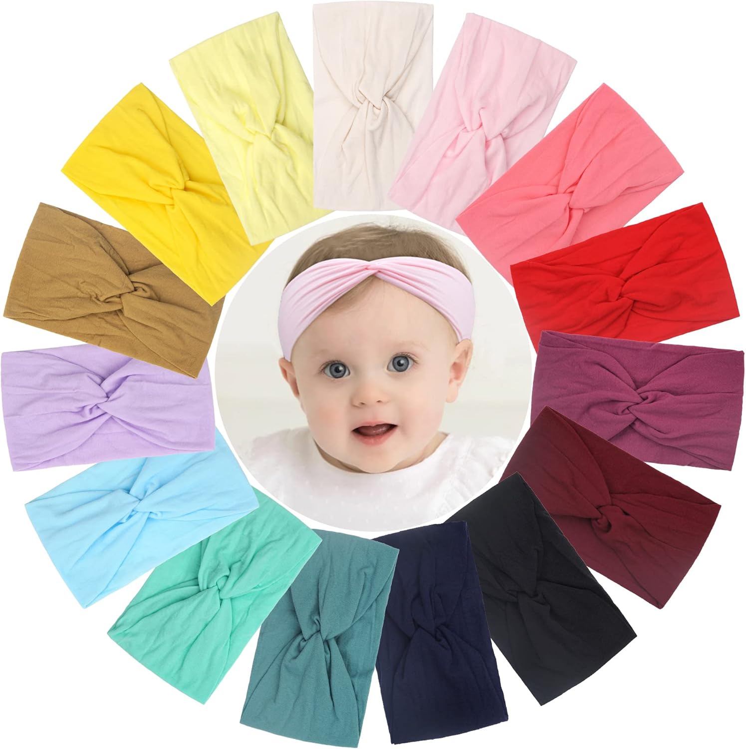 BBGifts 15 piece baby nylon headbands set front view