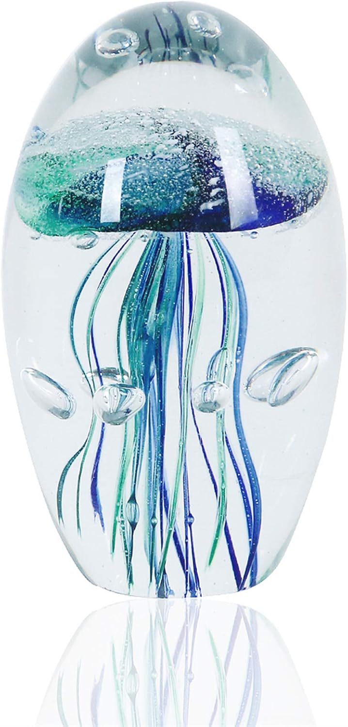 Eustuma hand blown glass jellyfish figurine front view