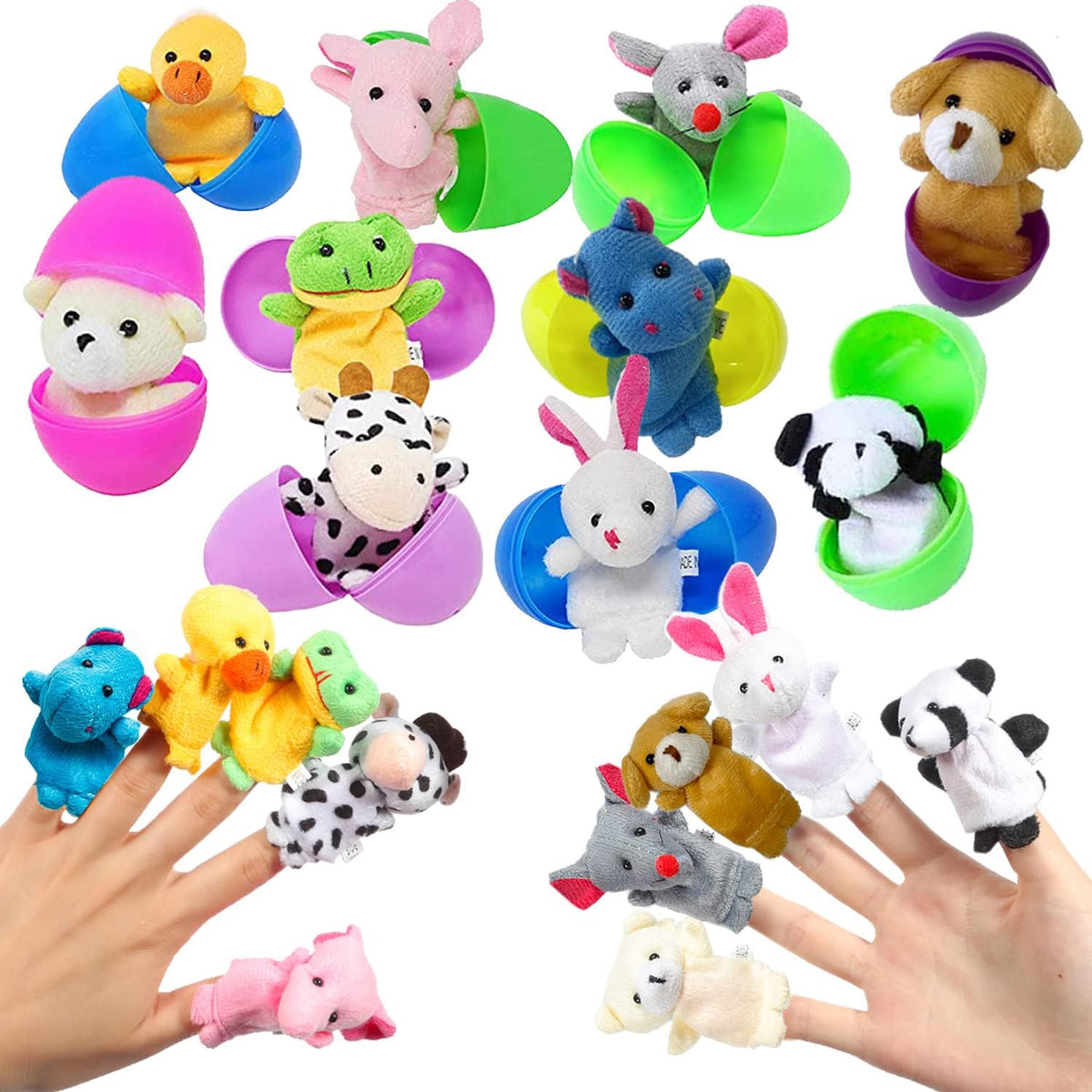 BAINFE Easter eggs prefilled with finger puppets front view assortment