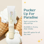 Swatch of soft vanilla shimmer lip balm on skin
