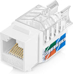Everest Media Solutions 45 degree angled RJ45 Cat6 keystone jacks front view showing premium white finish