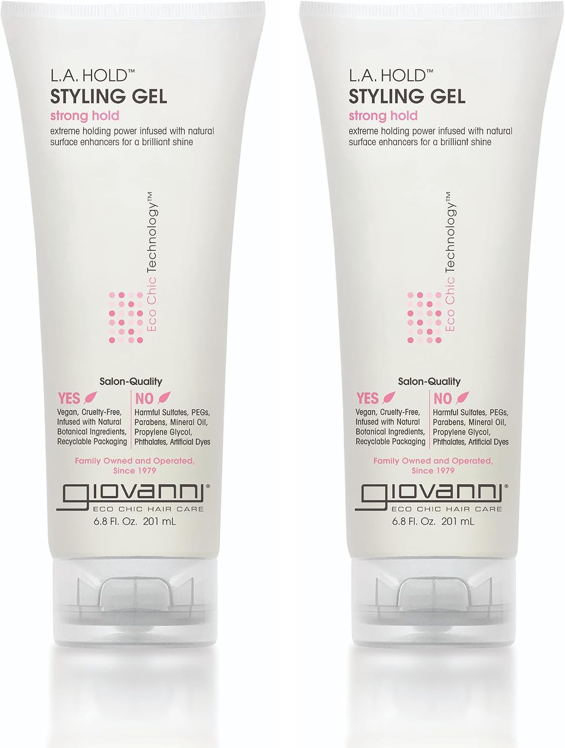 Full package view of authentic imported Giovanni L.A. Hold Styling Gel 6.8 Fluid Ounces