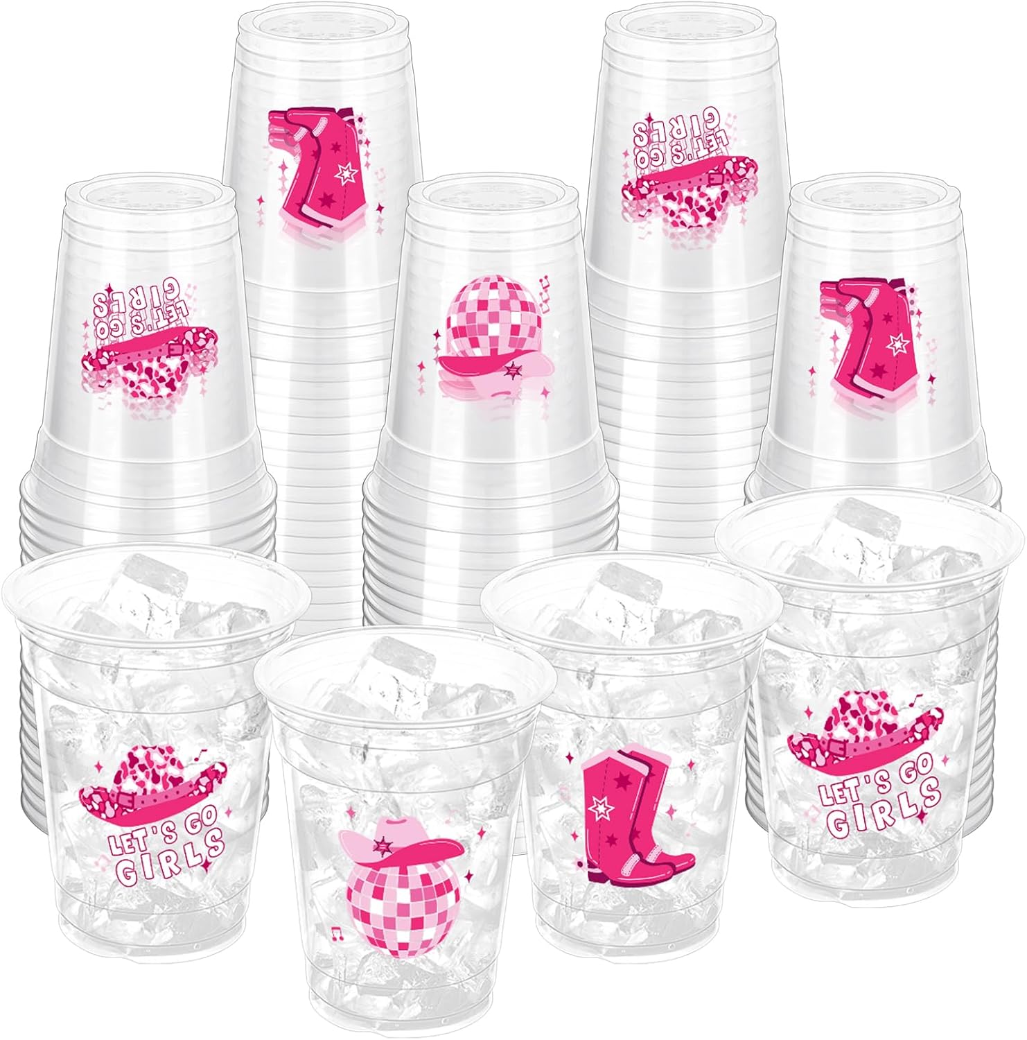 Ertyjikg pink cowgirl disco party cups front view