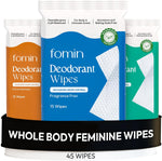 FOMIN Acidified Deodorant Wipes 45 Count Variety Pack front view for body odor control.