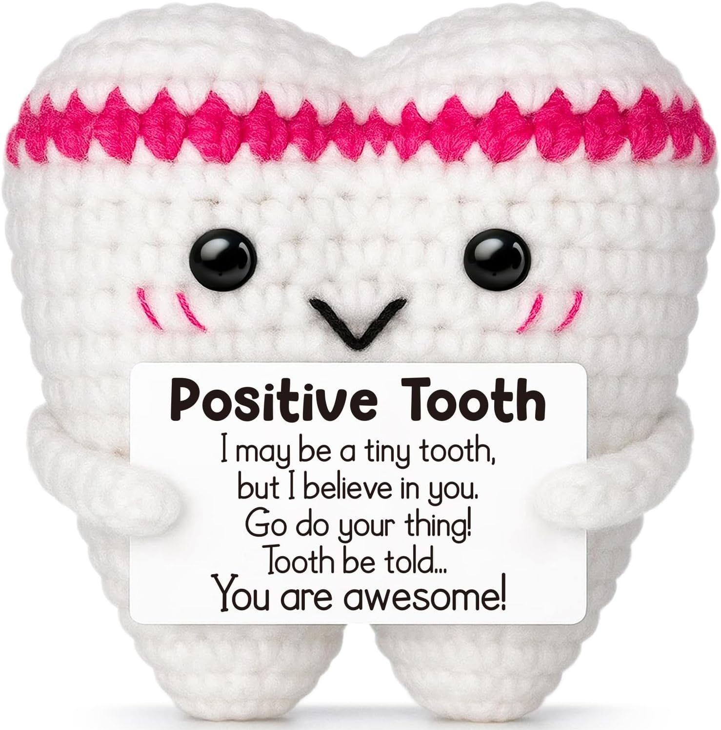 GwhyGifts handmade positive crochet tooth plush front view