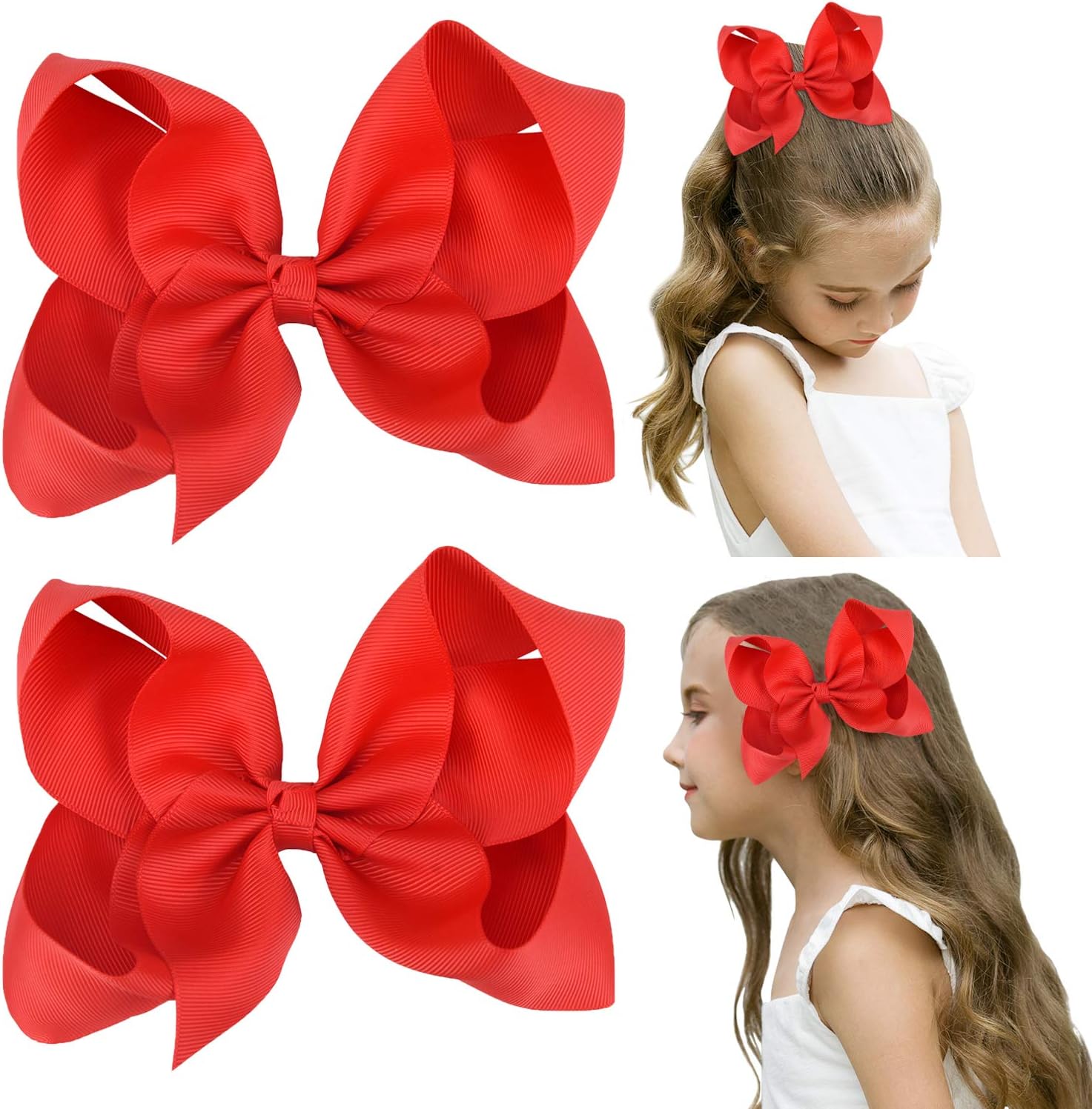 CÉLLOT DEEKA 6 inch red grosgrain hair bow front view